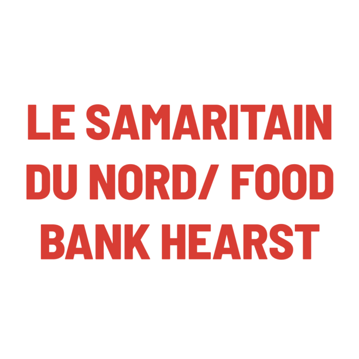 Timmins Care Red text on a white background reads "LE SAMARITAIN DU NORD/ FOOD BANK HEARST. Cochrane District Social Services Administration Board