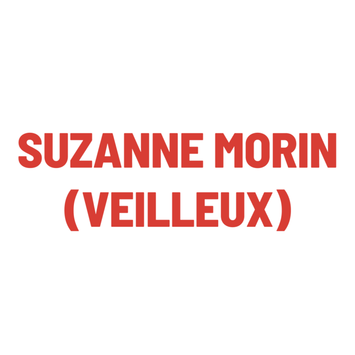 Timmins Care The text "Suzanne Morin (Veilleux)" appears in bold red letters against a white background. Cochrane District Social Services Administration Board