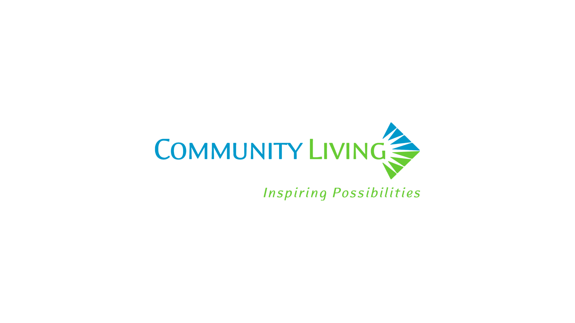 Timmins Care Logo of Community Living with the tagline "Inspiring Possibilities." The text is in blue and green, with an abstract green and blue arrow design to the right. Cochrane District Social Services Administration Board