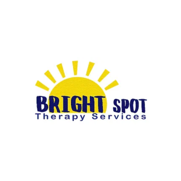 Timmins Care Logo of Bright Spot Therapy Services depicting a yellow sun with rays above the company name in blue text on a white background. Cochrane District Social Services Administration Board