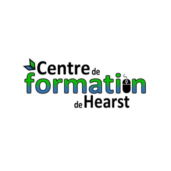 Timmins Care Logo of Centre de Formation de Hearst, featuring the text in black and green with blue accents and two green leaf motifs. Cochrane District Social Services Administration Board