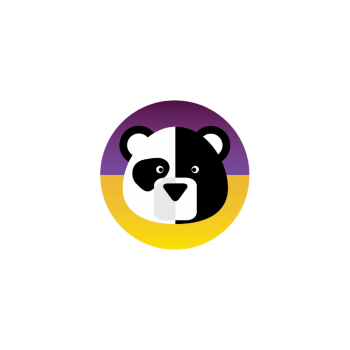 Timmins Care A circular logo featuring a stylized panda face divided into black and white halves, with a purple upper background and a yellow lower background. Cochrane District Social Services Administration Board