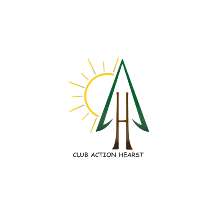 Timmins Care A logo depicting a tree with a brown trunk and green leaves, partially overlaid by a yellow sun with rays, accompanied by the text "Club Action Hearst" below. Cochrane District Social Services Administration Board