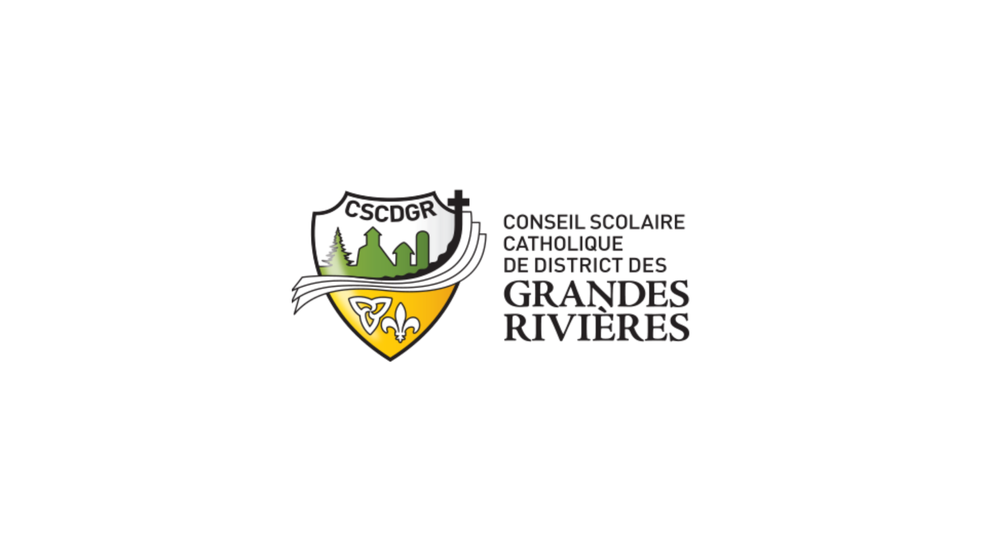 Timmins Care Logo of Conseil scolaire catholique de district des Grandes Rivières featuring a shield with trees, a cross, and an open book, alongside the acronym CSCDGR. Cochrane District Social Services Administration Board