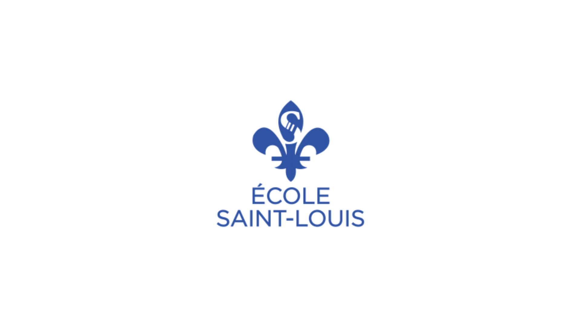 Timmins Care Blue fleur-de-lis with a light bulb and "École Saint-Louis" text underneath on a white background. Cochrane District Social Services Administration Board