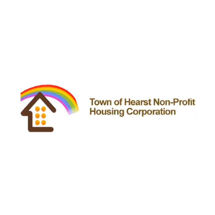 Timmins Care Logo of the Town of Hearst Non-Profit Housing Corporation featuring a house with six dots and a rainbow arching over the roof. Cochrane District Social Services Administration Board