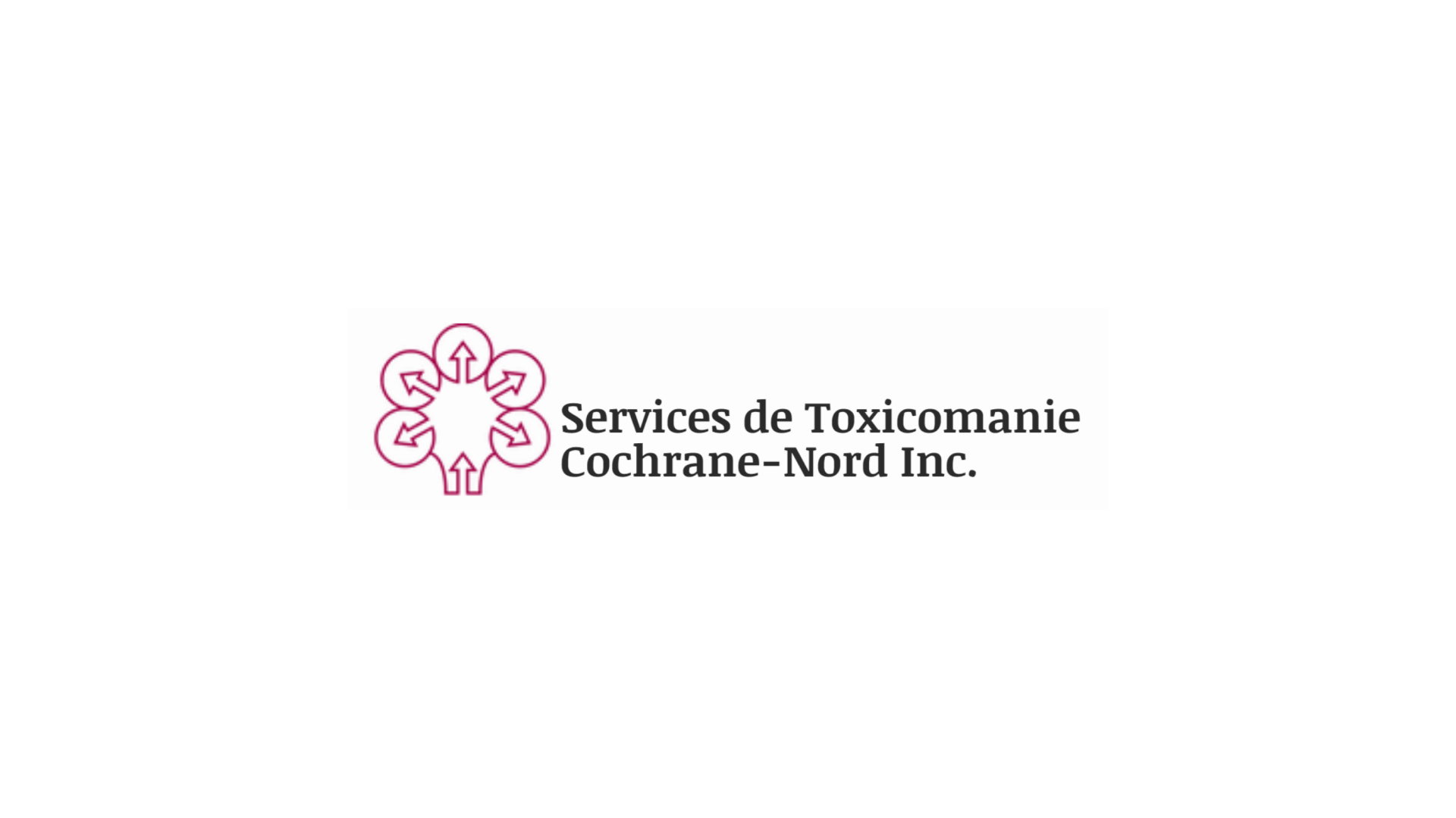 Timmins Care Logo for Services de Toxicomanie Cochrane-Nord Inc. featuring a pink flower symbol beside the organization's name in black text on a white background. Cochrane District Social Services Administration Board