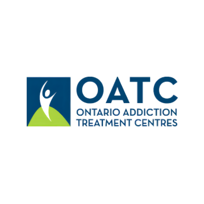 Timmins Care Logo of Ontario Addiction Treatment Centres (OATC) featuring a blue square with a white figure on a green background and the text "OATC Ontario Addiction Treatment Centres". Cochrane District Social Services Administration Board